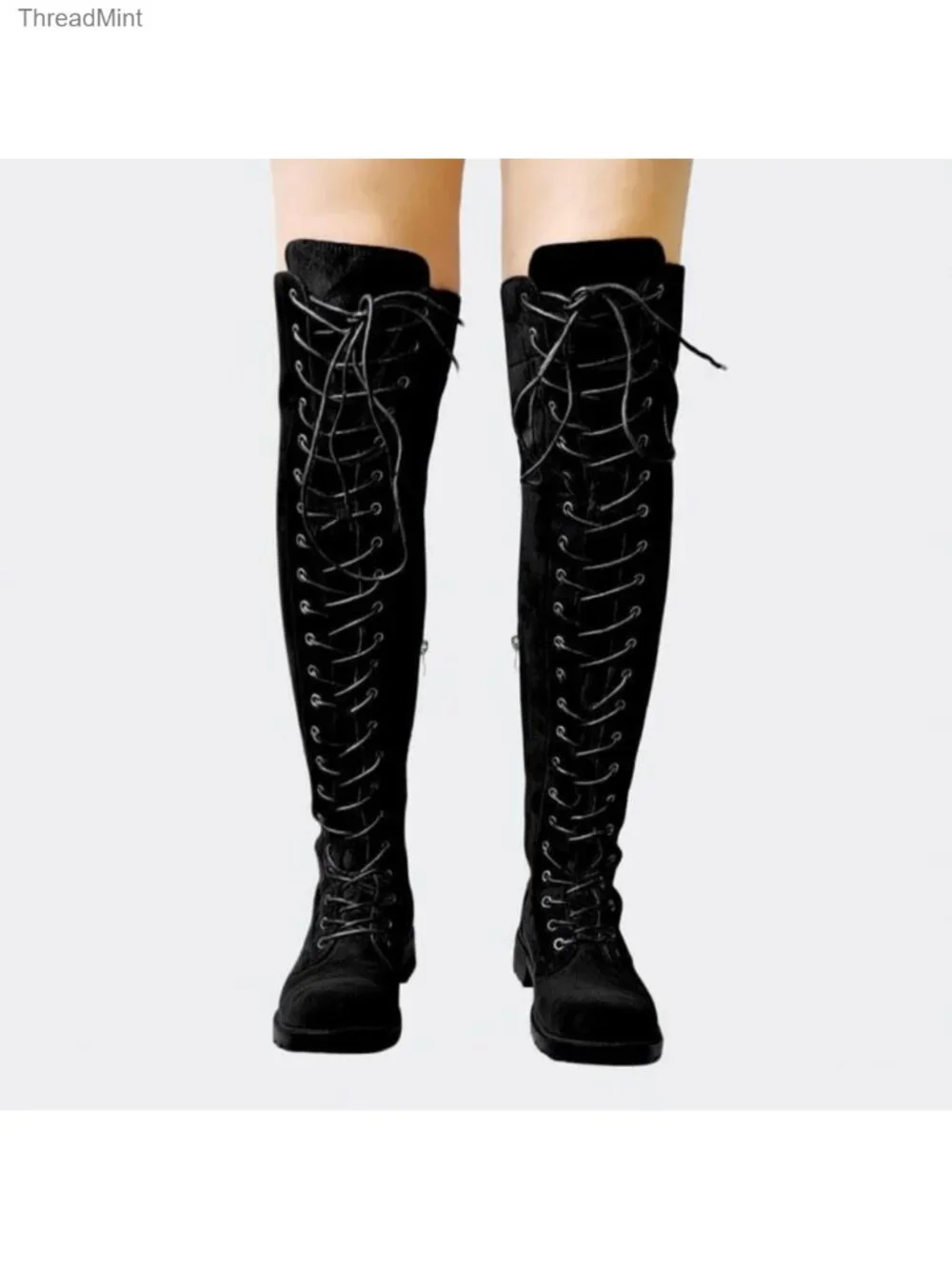 Over the Knee Suede Leather Lace Up Combat Boots